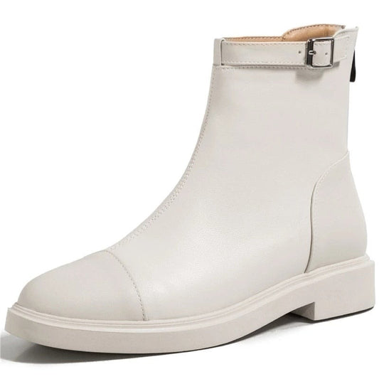 女性用アンクルブーツ ジッパー 簡潔なデザイナー 厚底ヒールシューズ