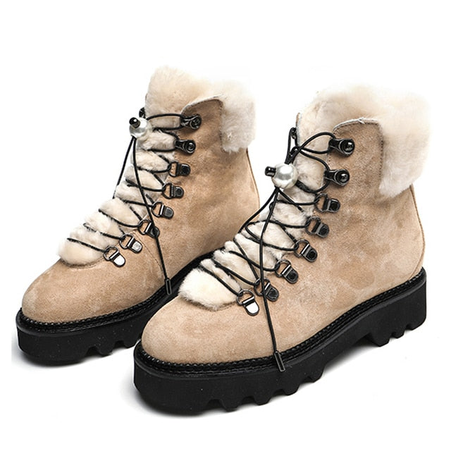 Pearl Snow Boots Women Round Toe
