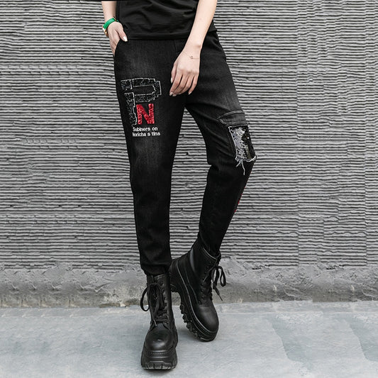 Trendy Punk Gothic Jeans Capri Women