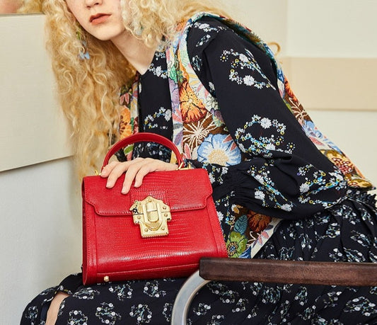 Serpentine Lock Handbag Split Leather