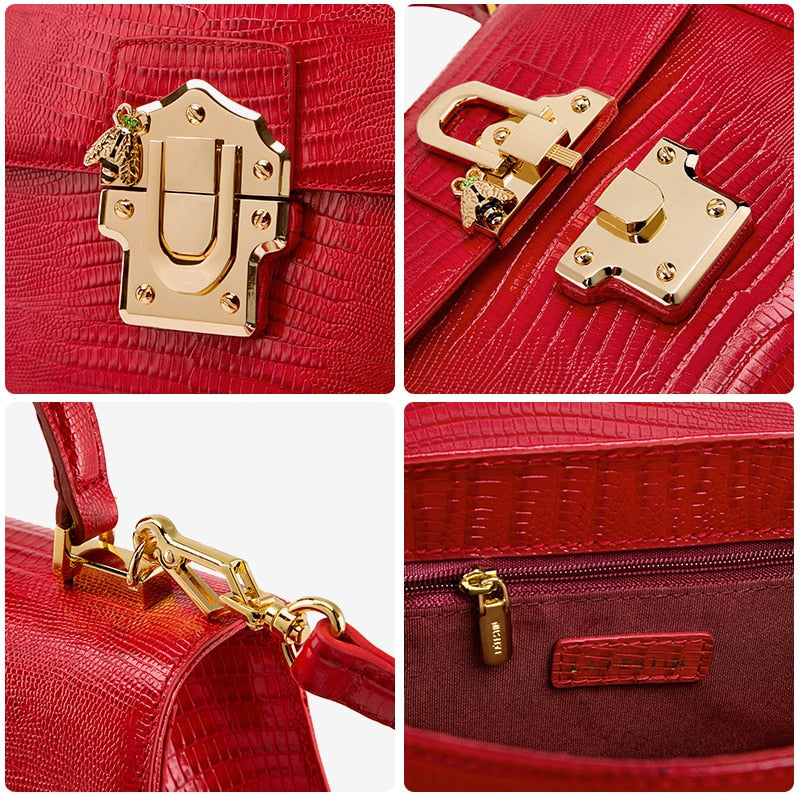 Serpentine Lock Handbag Split Leather