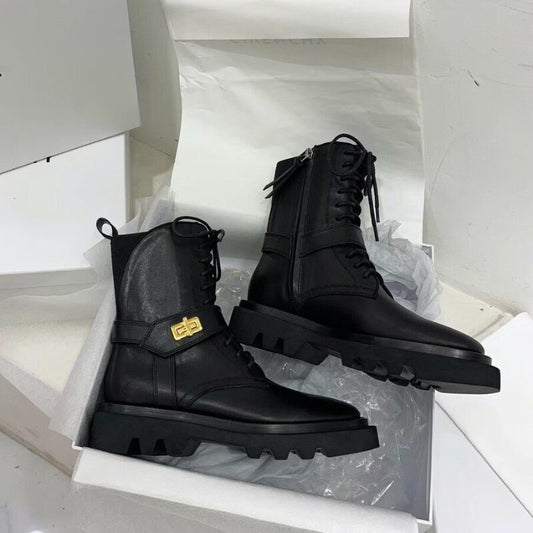 women Black Eden turn-lock Motorcycle Ankle Boots