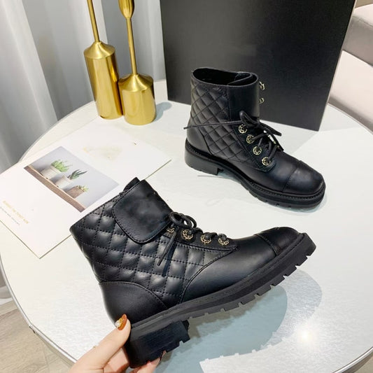 Low Heel  Mixed Patchwork Motorcycle Boots