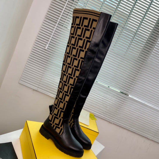 Women Patterned Embossed over knee high boot