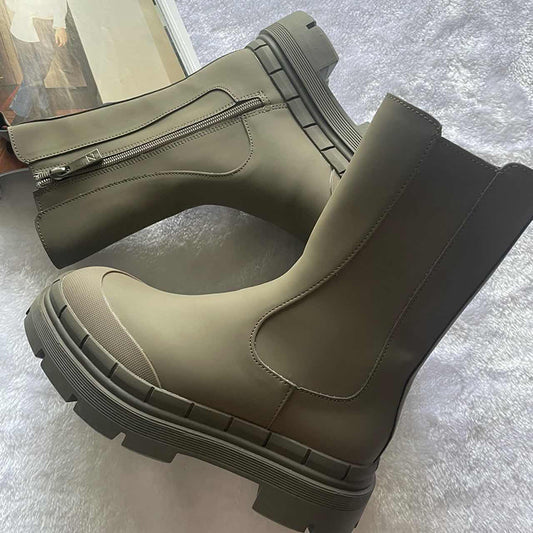 Women  Round Toe Chunky Heel Side Zipper  Boots