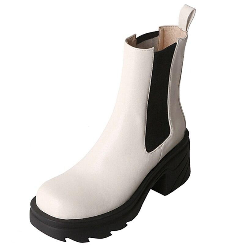 Women Chelsea Boots Platform Thick High Heel Ankle Boots