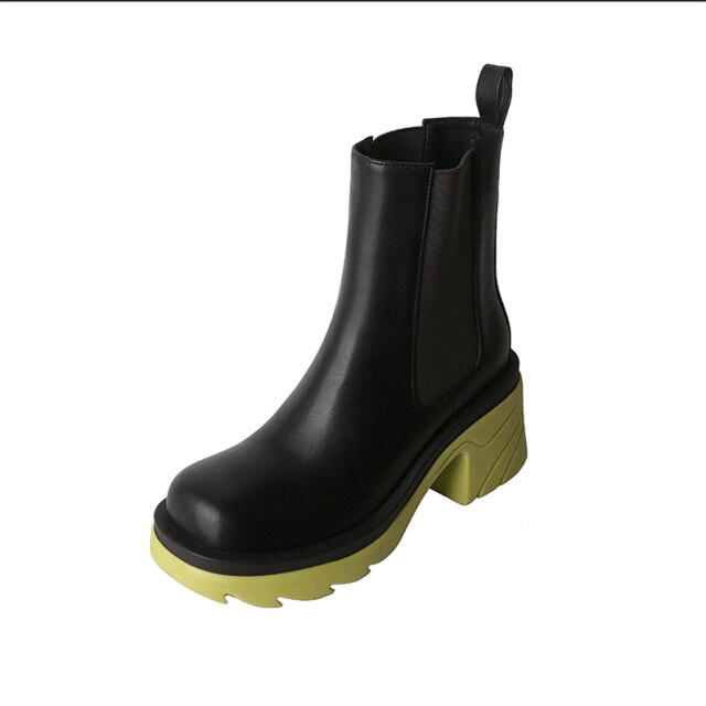 Women Chelsea Boots Platform Thick High Heel Ankle Boots