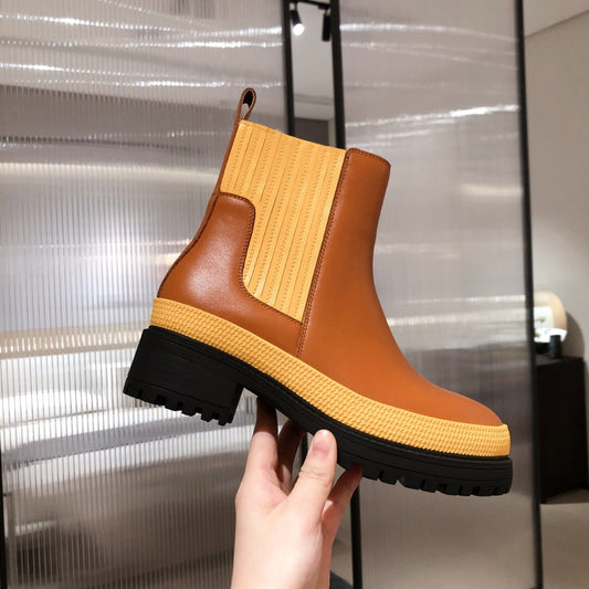 Woman Med Thick Heels Booties Round Toe