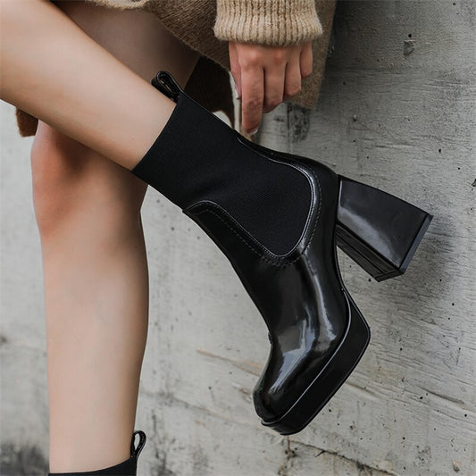 High Heel Chelsea Boots Square Toe Ladies Boots