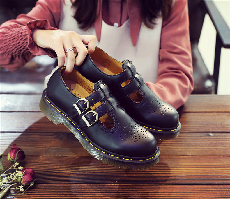 Cow Leather Mary Jane Shoes Women Copper Double Buckle