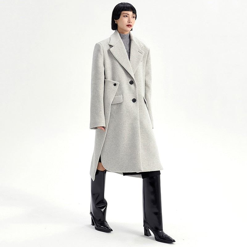 Loose Fit Gray Irregular Big Size Shaped Woolen Coat