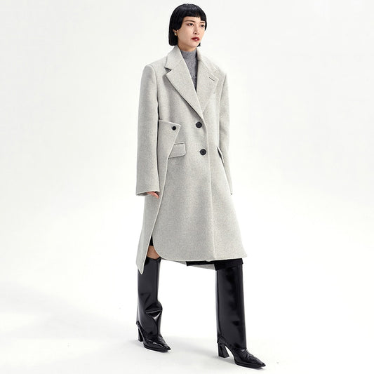 Loose Fit Gray Irregular Big Size Shaped Woolen Coat