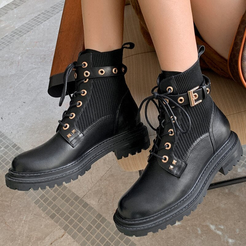 Women Boots Round Toe Thick Sole Ankle Shoes