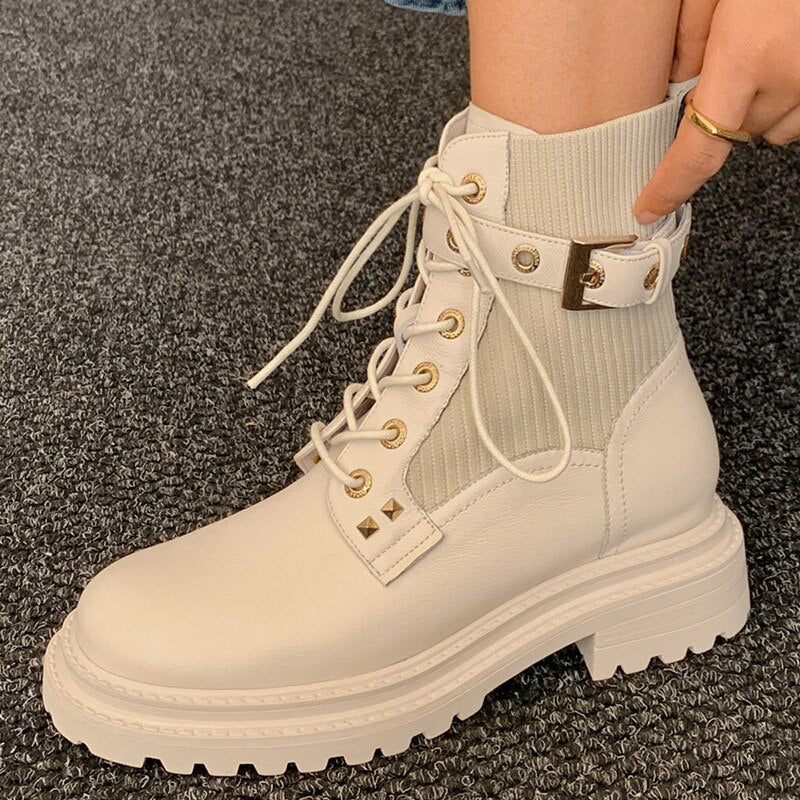 Women Boots Round Toe Thick Sole Ankle Shoes
