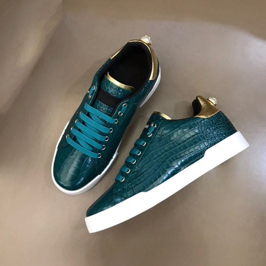 クロコダイル柄レザーカジュアルスポーツスケートボードシューズ