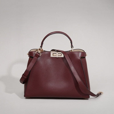 upgrade black leather lady handbag