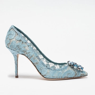 エレガントなレースハイヒール ローズレッドホワイトブライダルシューズ