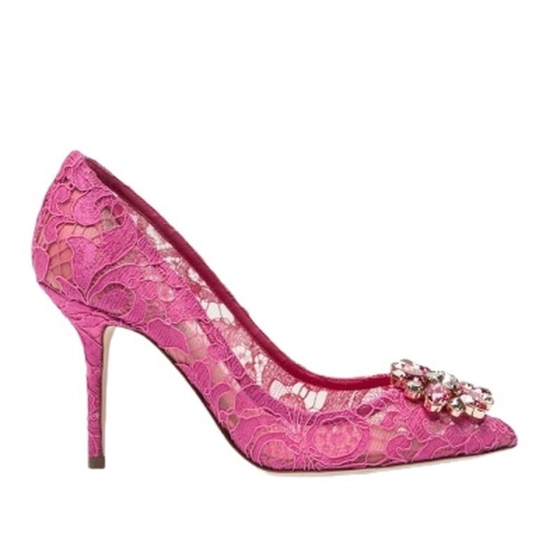 エレガントなレースハイヒール ローズレッドホワイトブライダルシューズ