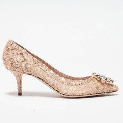 エレガントなレースハイヒール ローズレッドホワイトブライダルシューズ