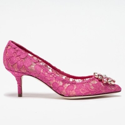 エレガントなレースハイヒール ローズレッドホワイトブライダルシューズ