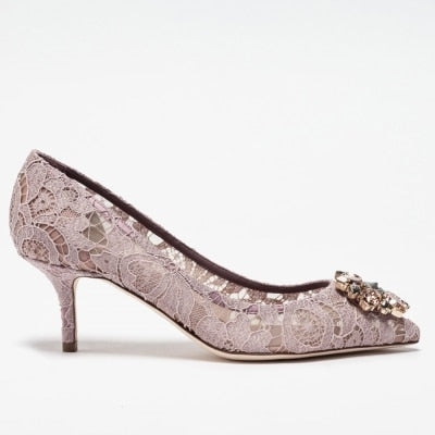 Elegant Lace High Heels Rose Red White Bridal Shoes