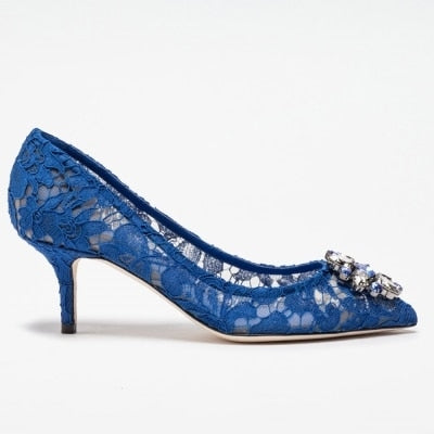 エレガントなレースハイヒール ローズレッドホワイトブライダルシューズ