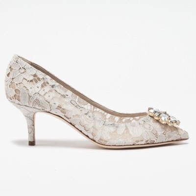 エレガントなレースハイヒール ローズレッドホワイトブライダルシューズ