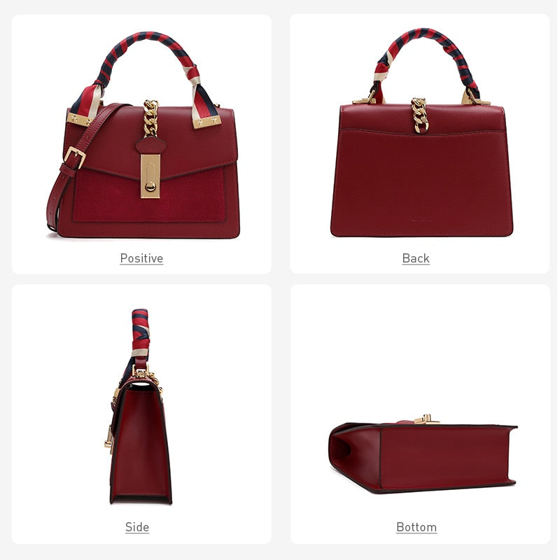 Women Split Leather Handbag Temperament Large Capacity