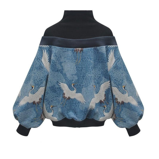 Spring High Collar Long Sleeve Pattern Printed  Sweatshirt