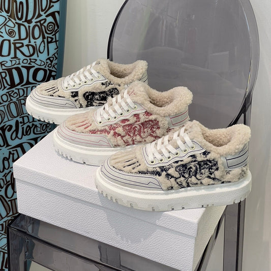 Women  Wool Warm Embroidery Print Casual Flats