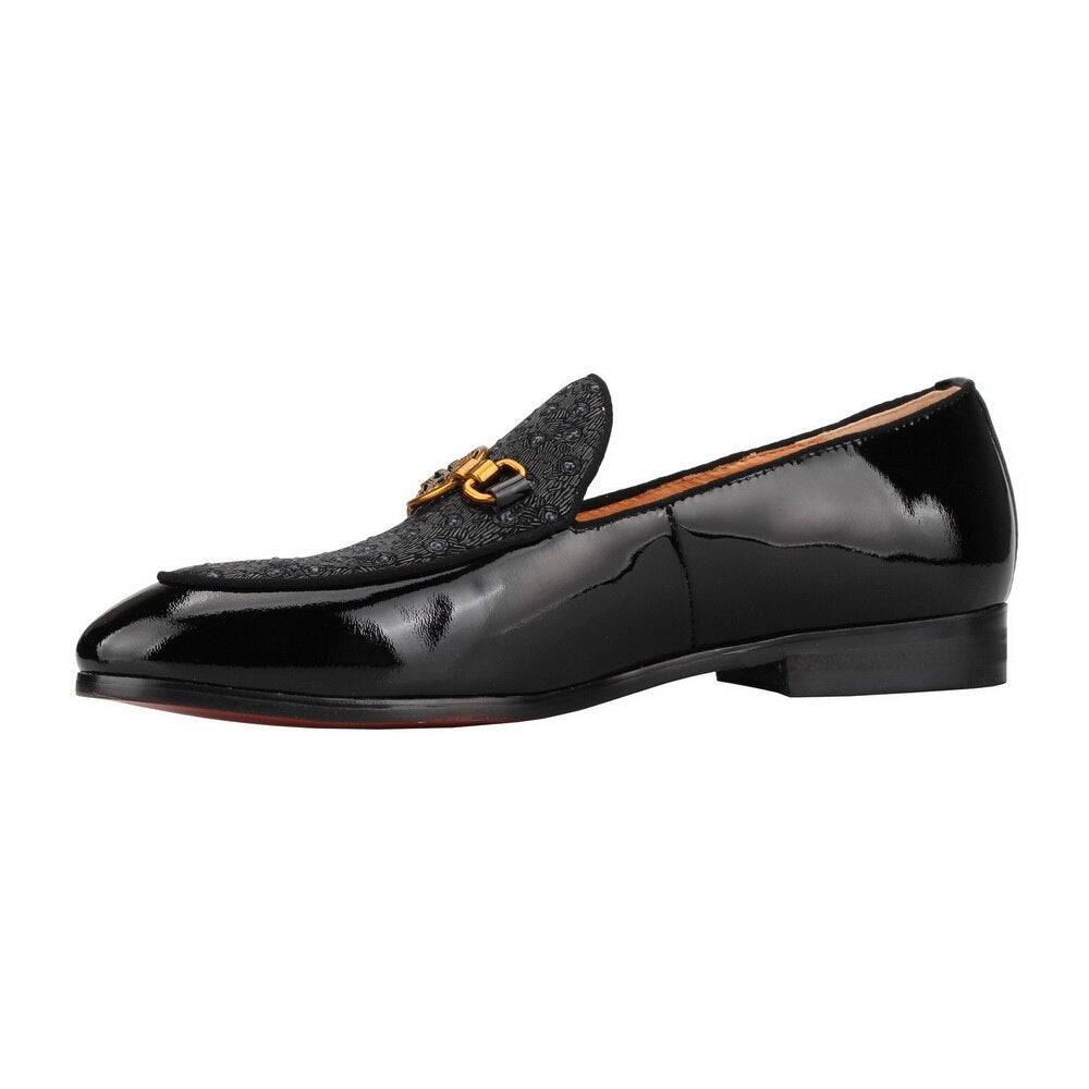 Black Patent leather Moccasin Bee Metal Buckle Slip On Loafers