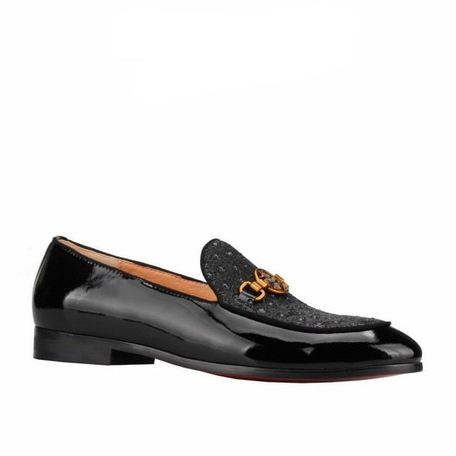 Black Patent leather Moccasin Bee Metal Buckle Slip On Loafers