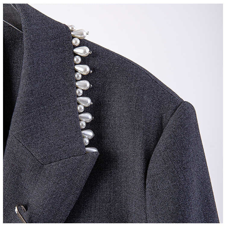 Pearl Grey Medium Length Slim Blazer Coat