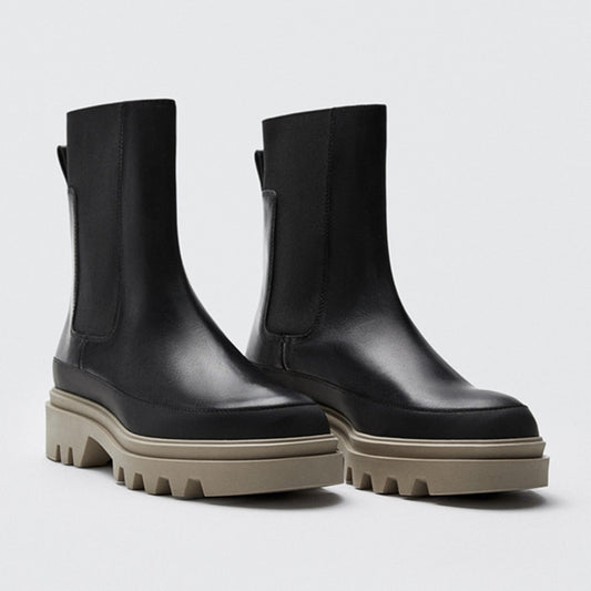 ハイストリート本革冬ブーツレディースIns Bloggerレトロ