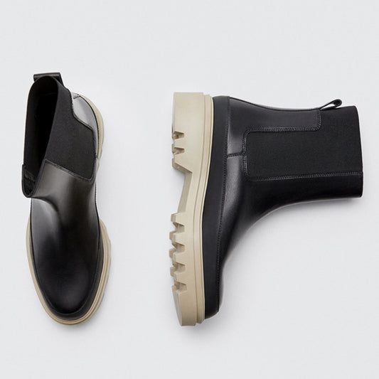 ハイストリート本革冬ブーツレディースIns Bloggerレトロ