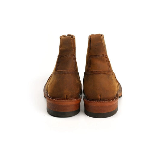 メンズ 牛革 ラウンドトゥ ウェッジ アンクルブーツ