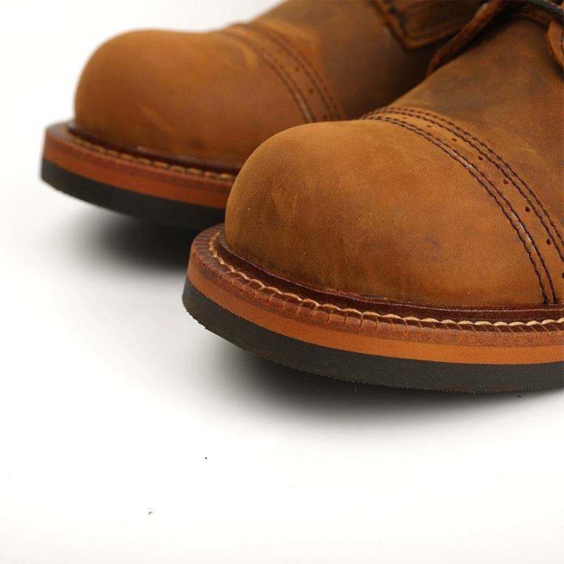 Men Cow Leather Round Toe Wedge Ankle Boots