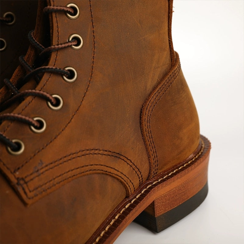 Men Cow Leather Round Toe Wedge Ankle Boots