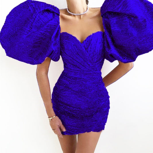 ショートイブニングドレス スウィートハート 光沢のあるパフスリーブ フォーマル