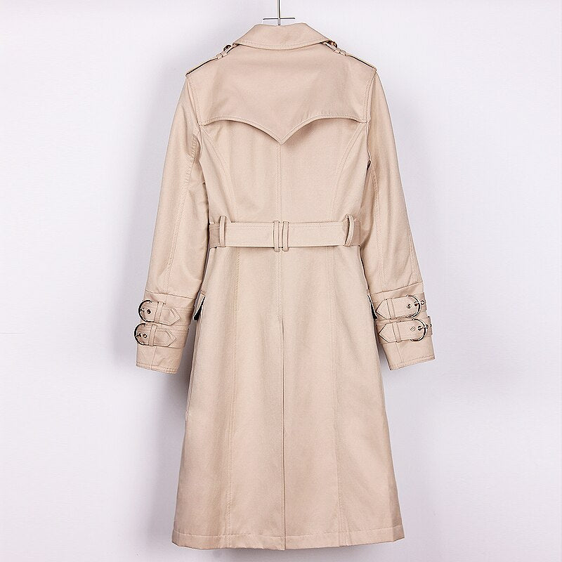 New Khaki double breasted long sleeve belt Lapel fit medium length trench coat can customized big size