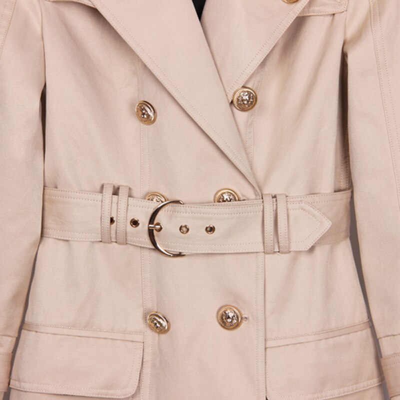 New Khaki double breasted long sleeve belt Lapel fit medium length trench coat can customized big size