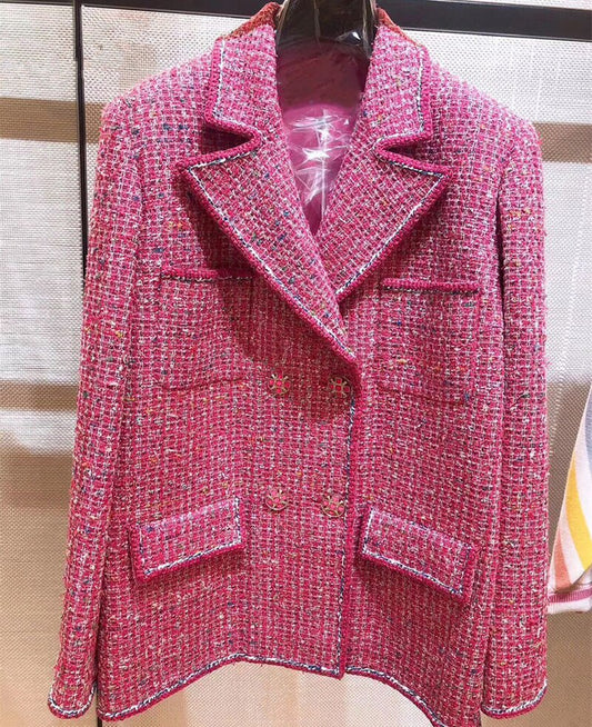 retro fashion Rose  tweed profile lapel pocket jackets