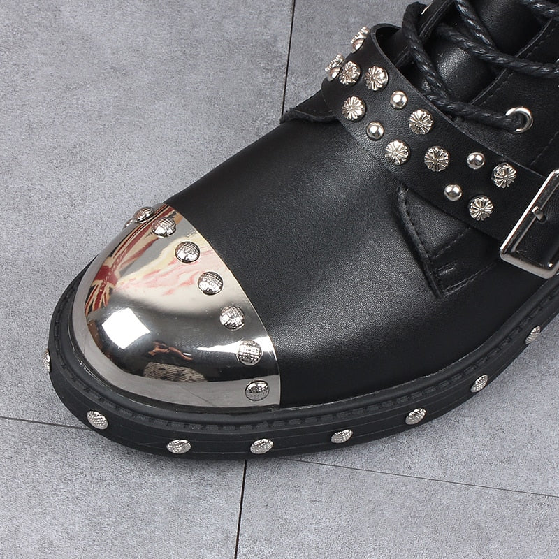 メンズカジュアルリベットシューズレースアッププラットフォームブーツ