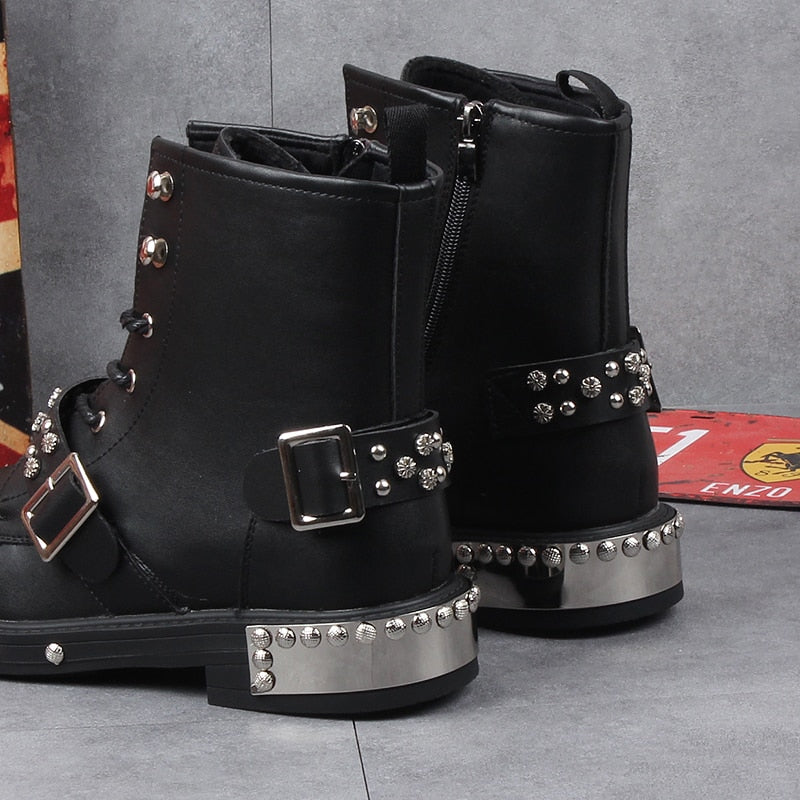 メンズカジュアルリベットシューズレースアッププラットフォームブーツ