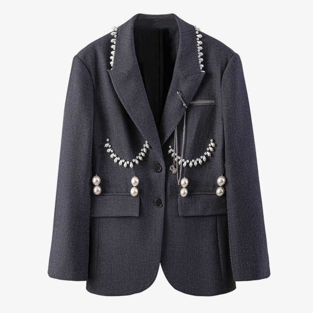 Pearl Grey Medium Length Slim Blazer Coat