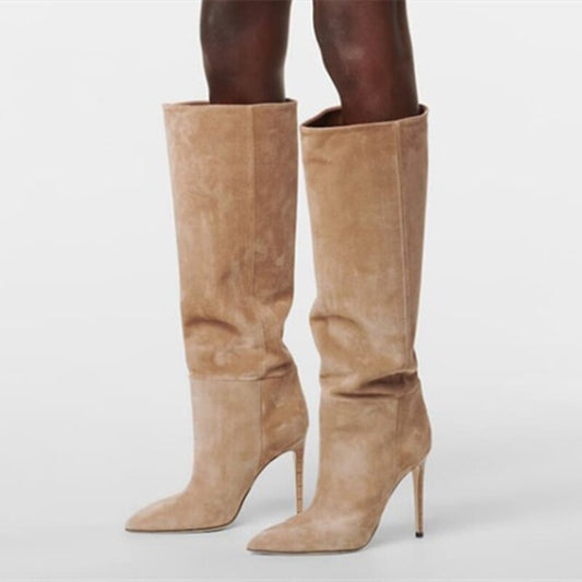 Women Pointy Toe Sexy Knee High Boots Crocodile Print Big Size