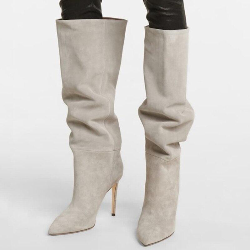 Women Pointy Toe Sexy Knee High Boots Crocodile Print Big Size