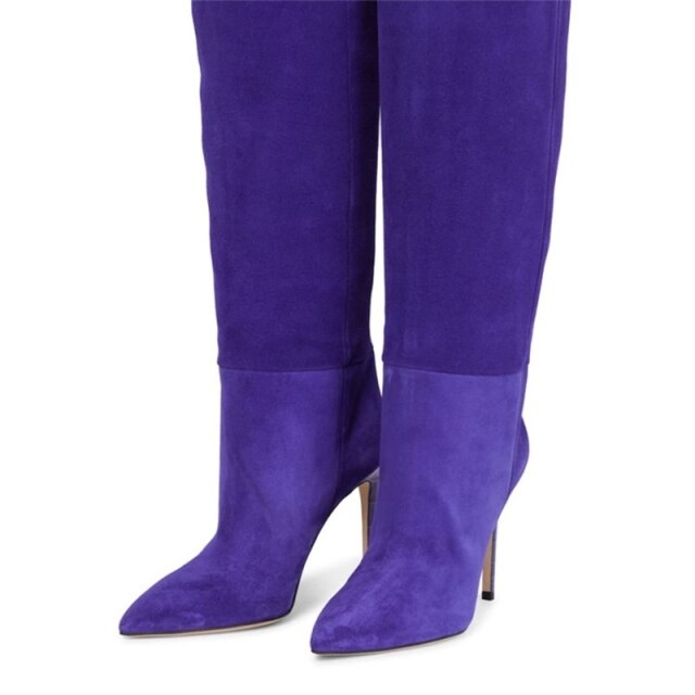 Women Pointy Toe Sexy Knee High Boots Crocodile Print Big Size