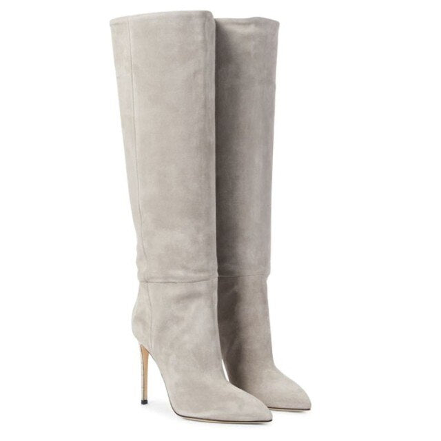 Women Pointy Toe Sexy Knee High Boots Crocodile Print Big Size