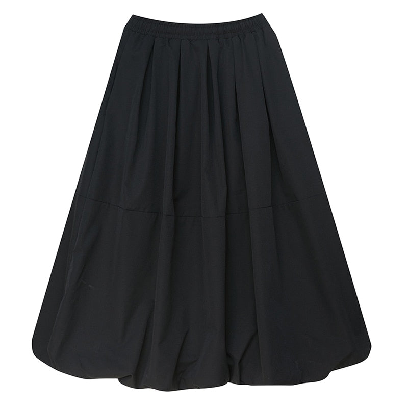 Black Vintage High Waist Pleated Skirt Women Plus Size